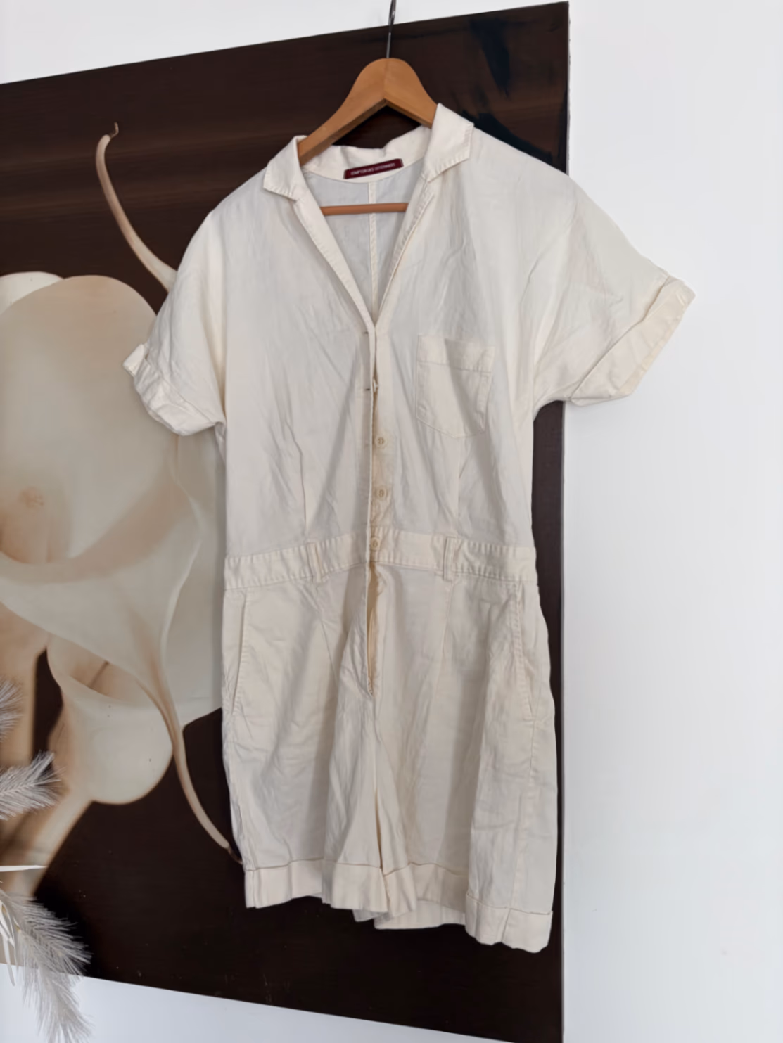 Cream Button Front Short Playsuit, photo 2
