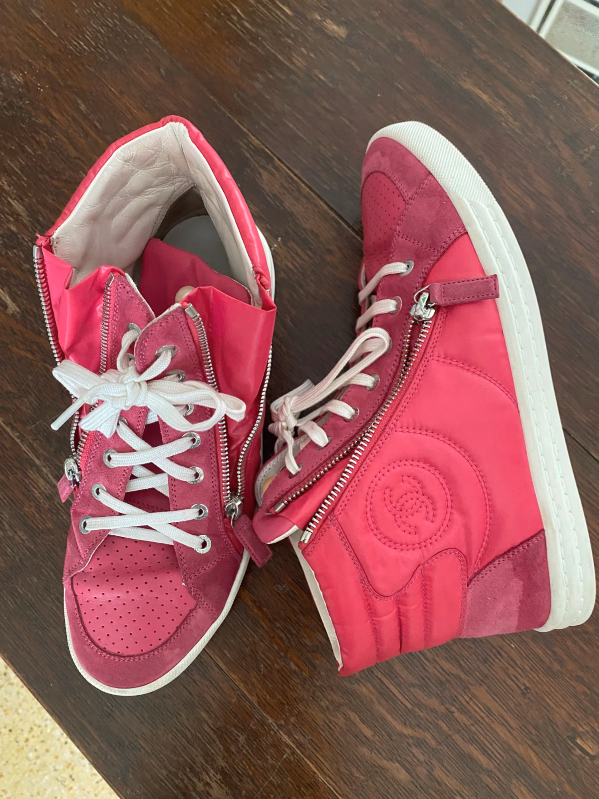 CHANEL Pink High Top Sneakers, Leather, Suede, Pearls; Size 39.50 - AUTHENTICITY CERT, photo 6