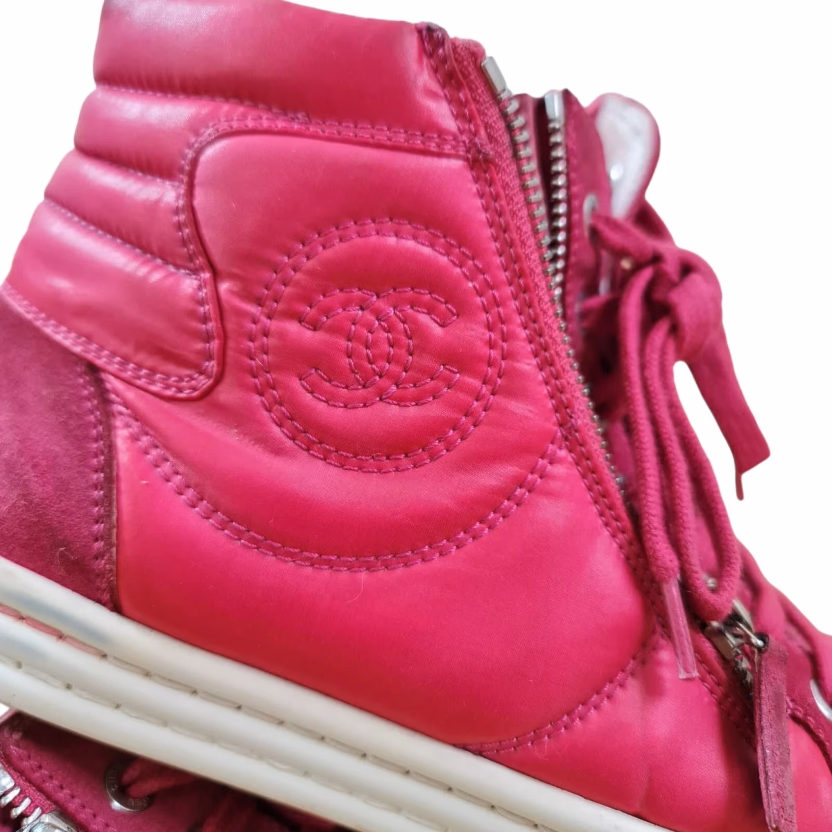 CHANEL Pink High Top Sneakers, Leather, Suede, Pearls; Size 39.50 - AUTHENTICITY CERT, photo 8