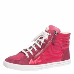 CHANEL Pink High Top Sneakers, Leather, Suede, Pearls; Size 39.50 - AUTHENTICITY CERT, photo 2