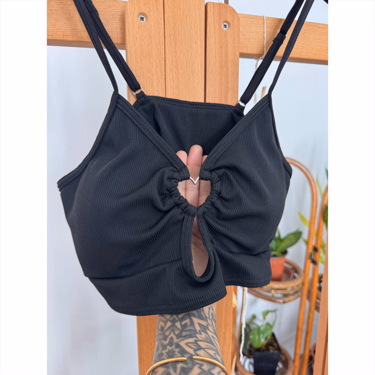 Black ribbed heart crop top, photo 3