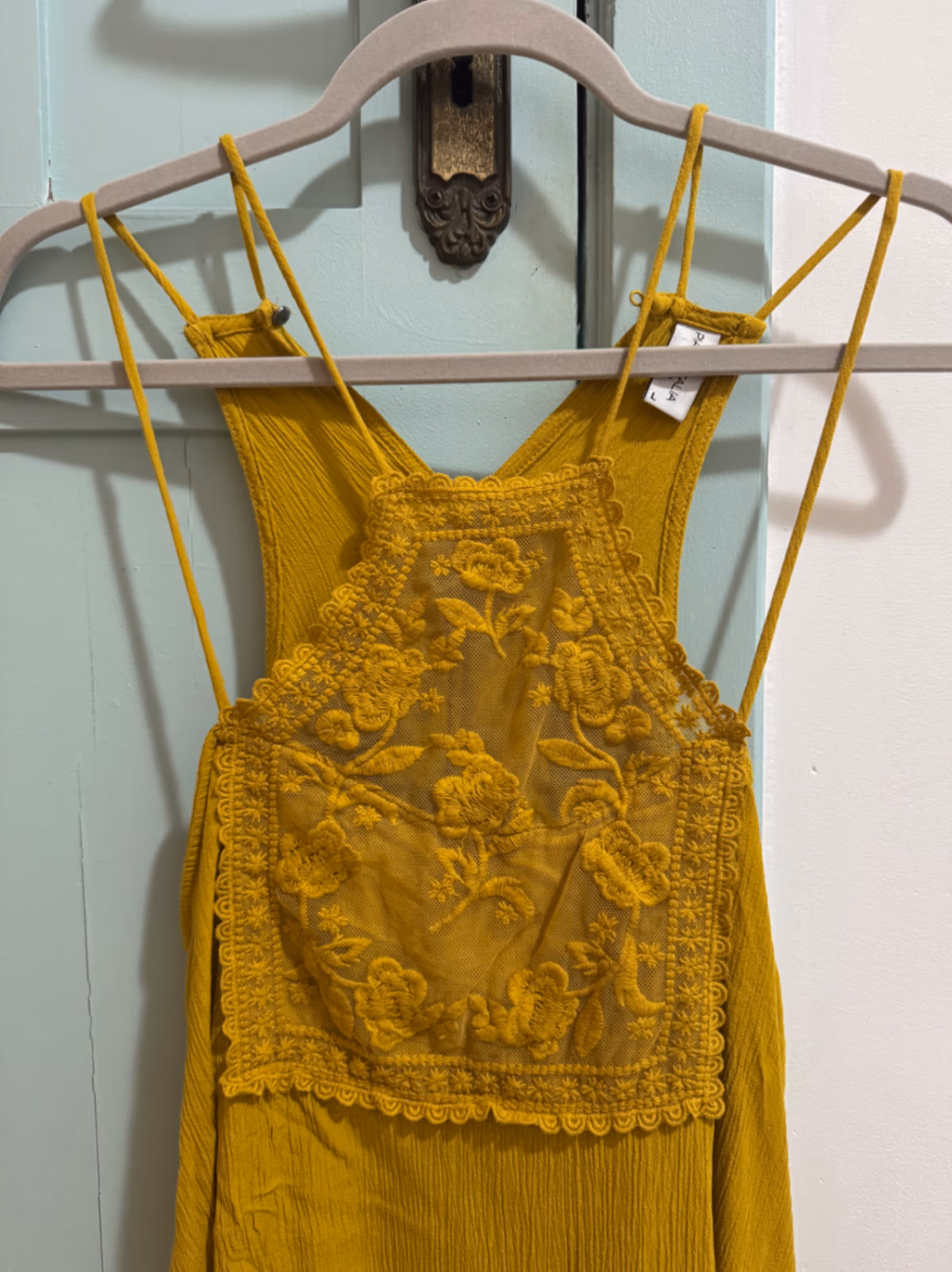 Yellow floral embroidered strappy top, photo 4