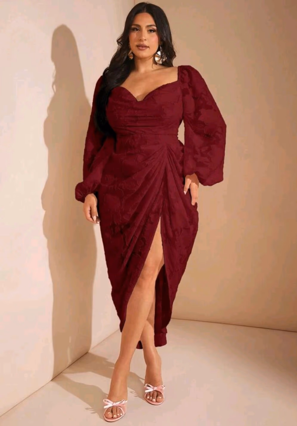 Brand New SHEIN BAE Plus Size Elegant Burgundy Autumn Dress – Size 2XL, photo 2