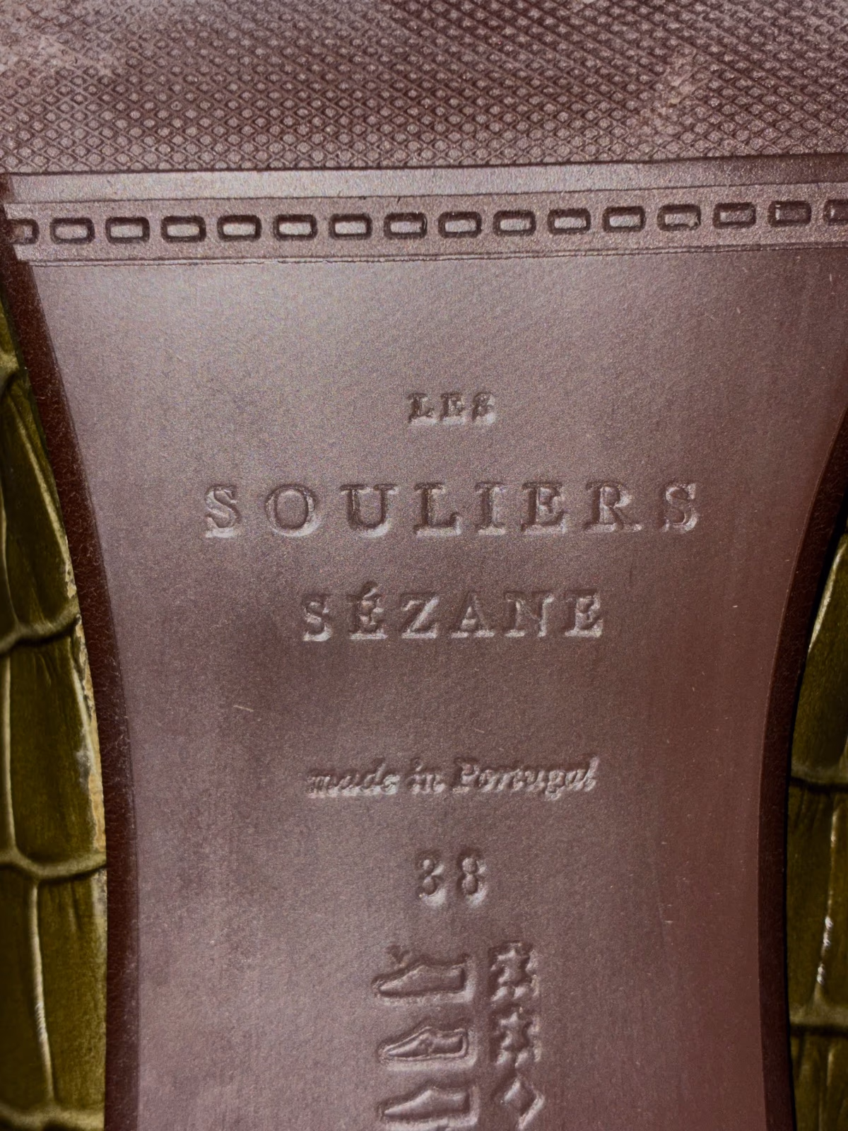 Sezane Croc Green Heeled Horsebit Loafers Vintage 90s Inspired, photo 4