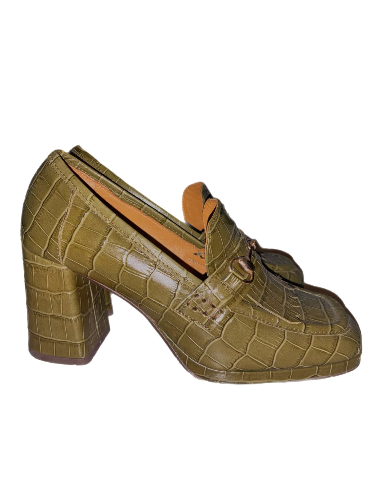 Sezane Croc Green Heeled Horsebit Loafers Vintage 90s Inspired, photo 2
