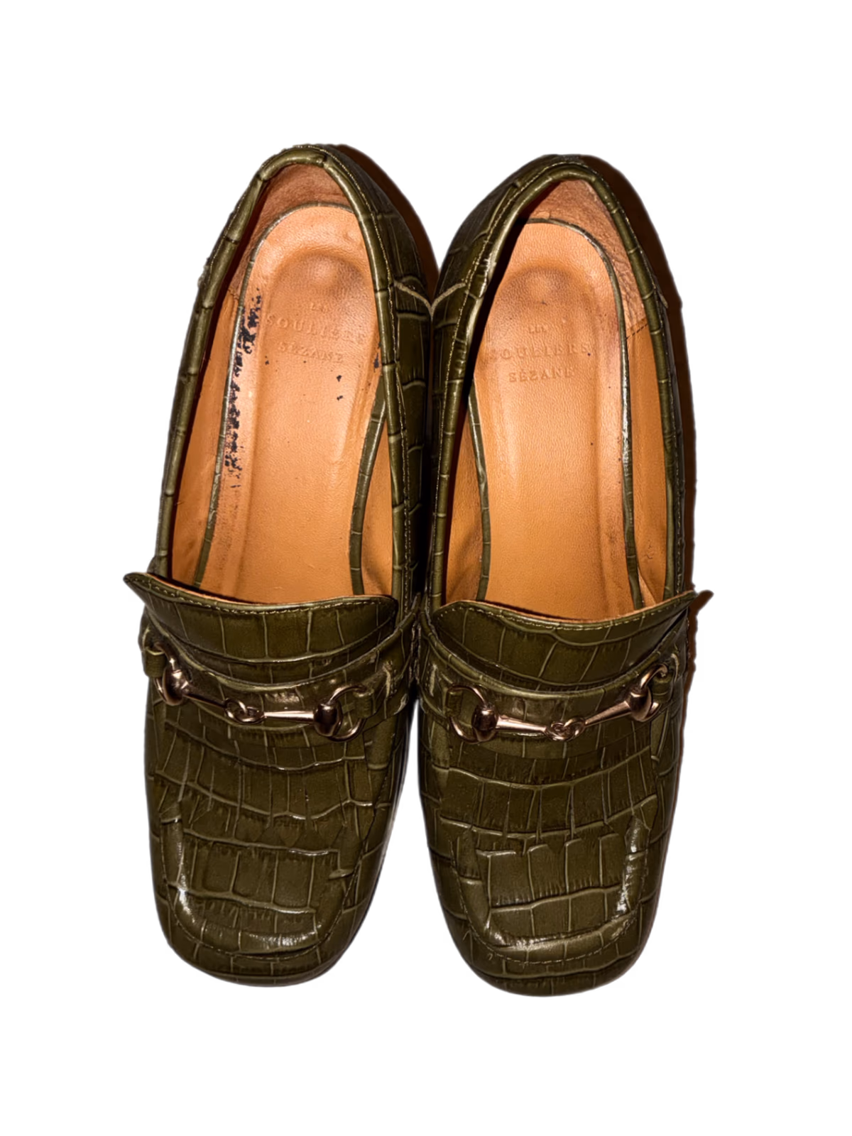 Sezane Croc Green Heeled Horsebit Loafers Vintage 90s Inspired, photo 3