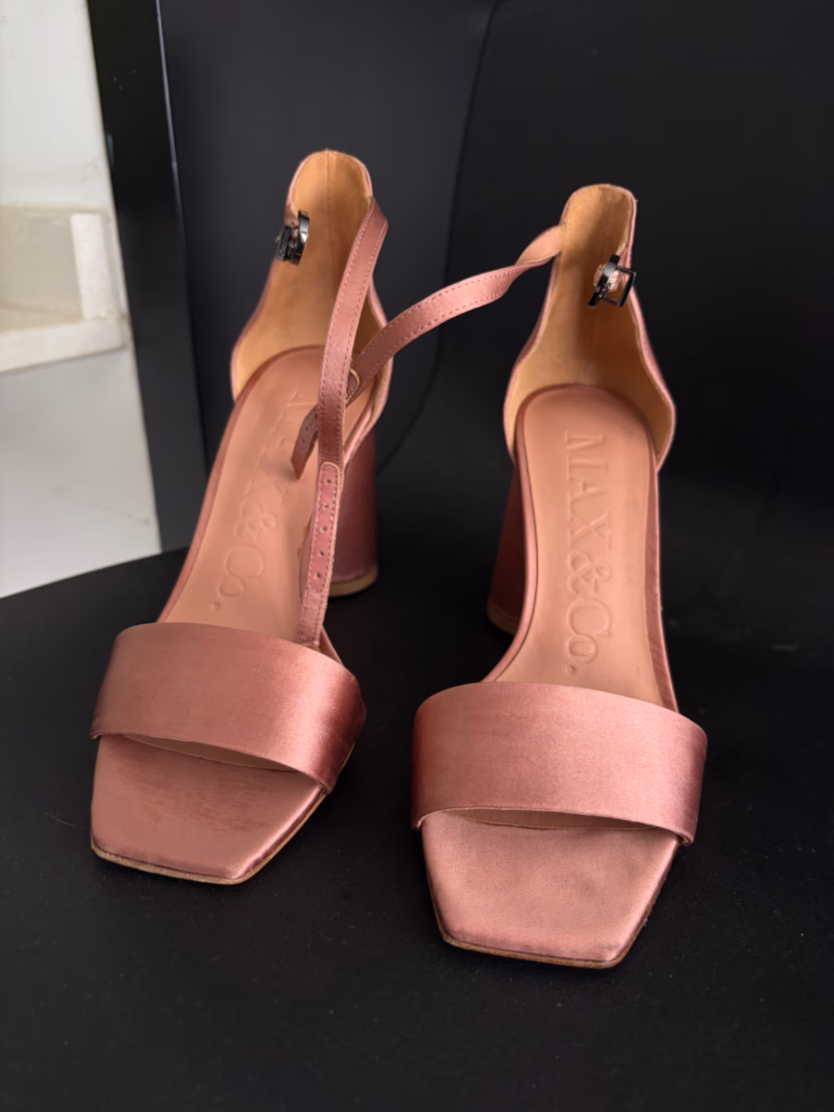 Pink Satin Block Heel Sandals, photo 2