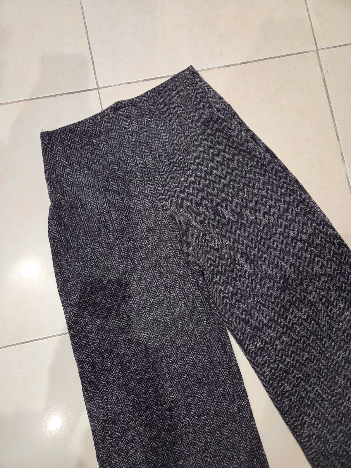 Grey herringbone high-waist trousers, photo 2