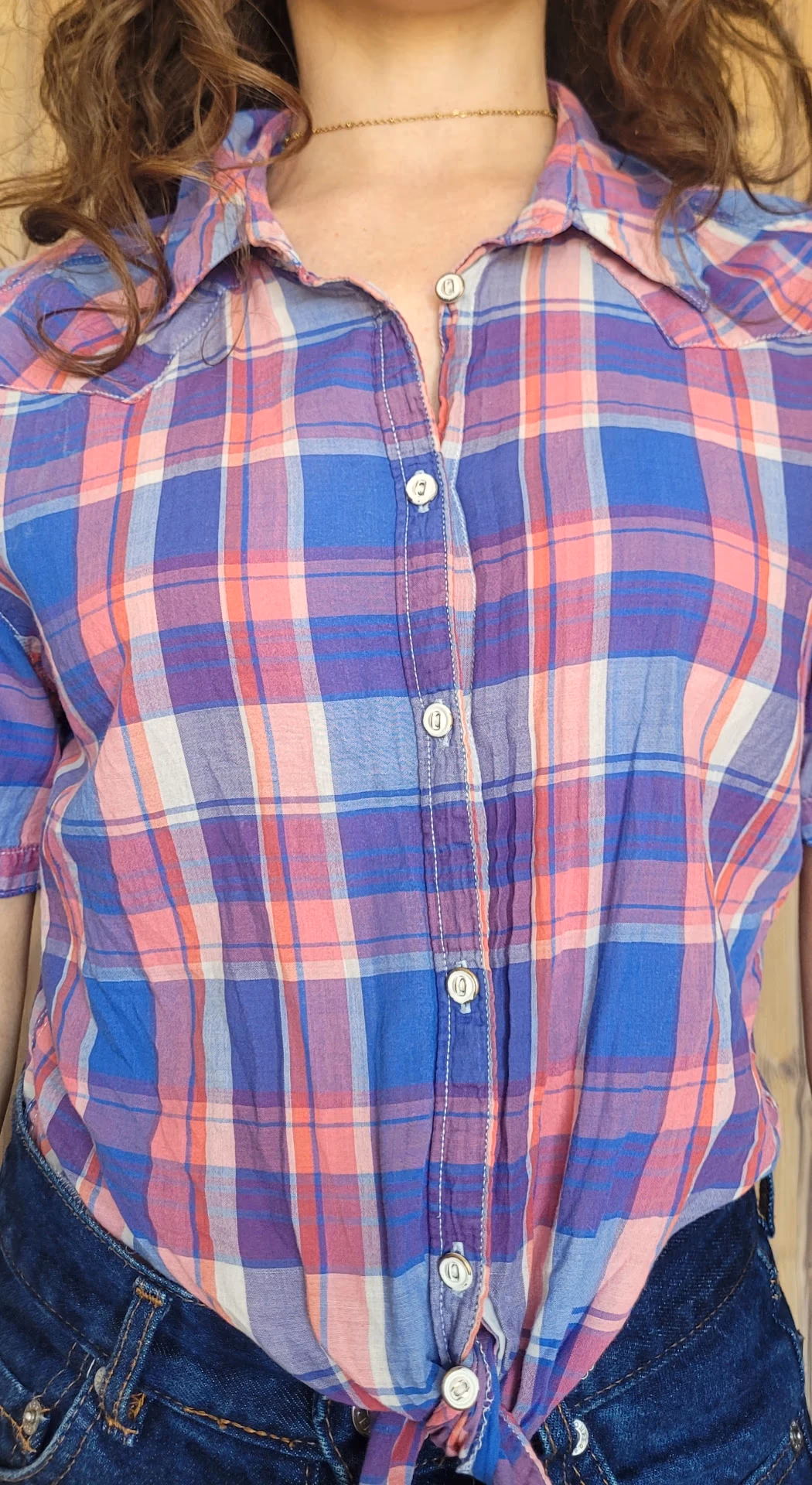 Plaid Button Up Cross-Knot Shirt, photo 2
