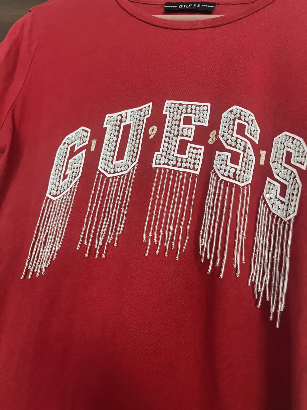 Guess Embellished Red Cotton Top, photo 6