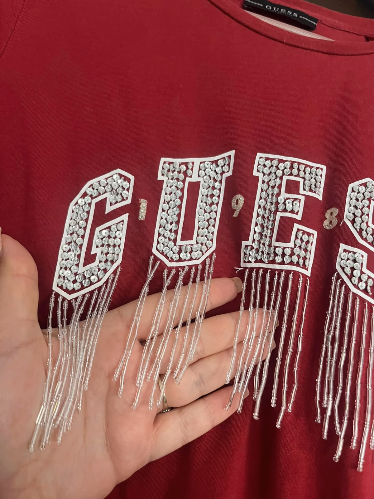 Guess Embellished Red Cotton Top, photo 5