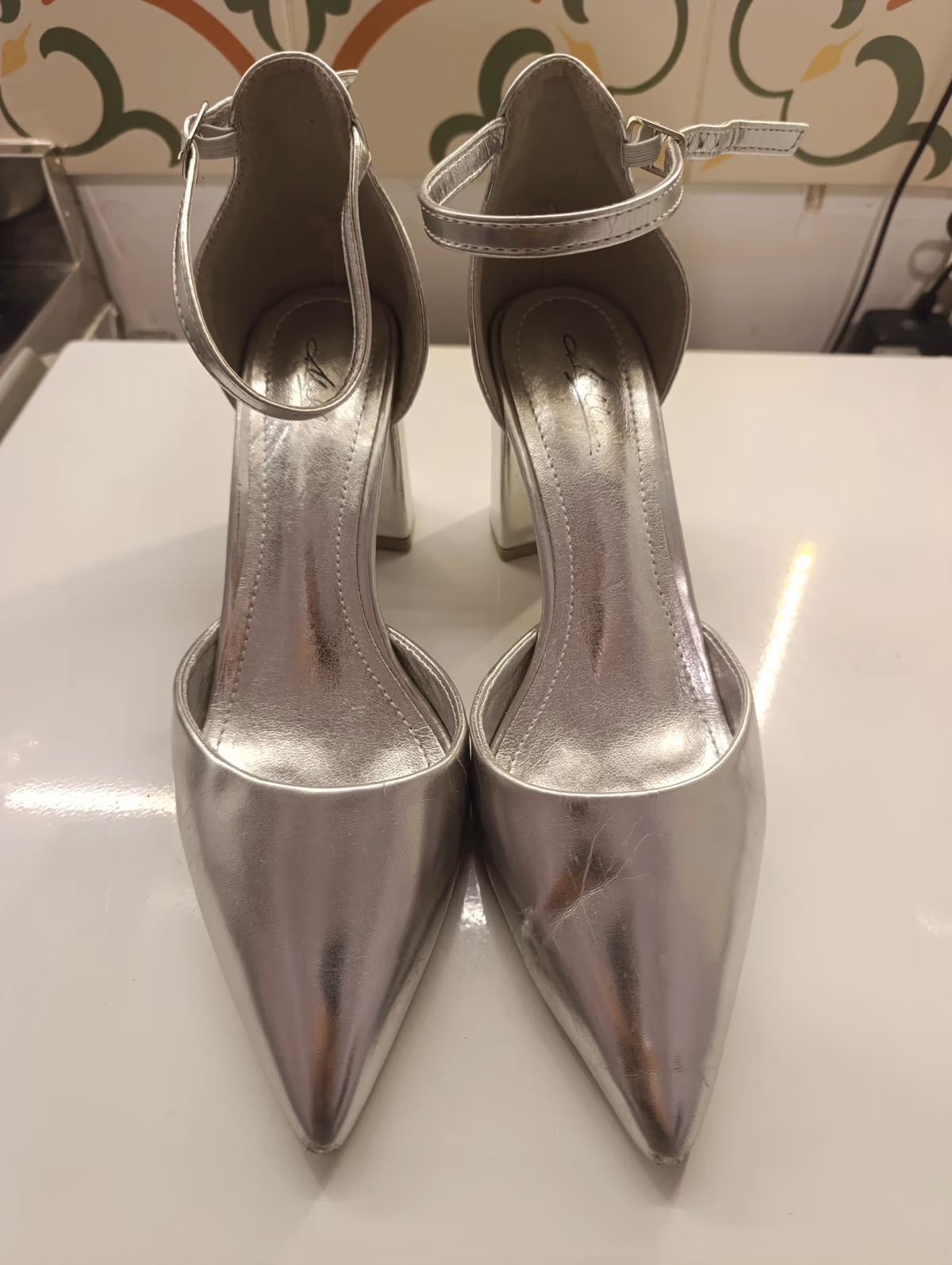 Silver block heel ankle straps, photo 2
