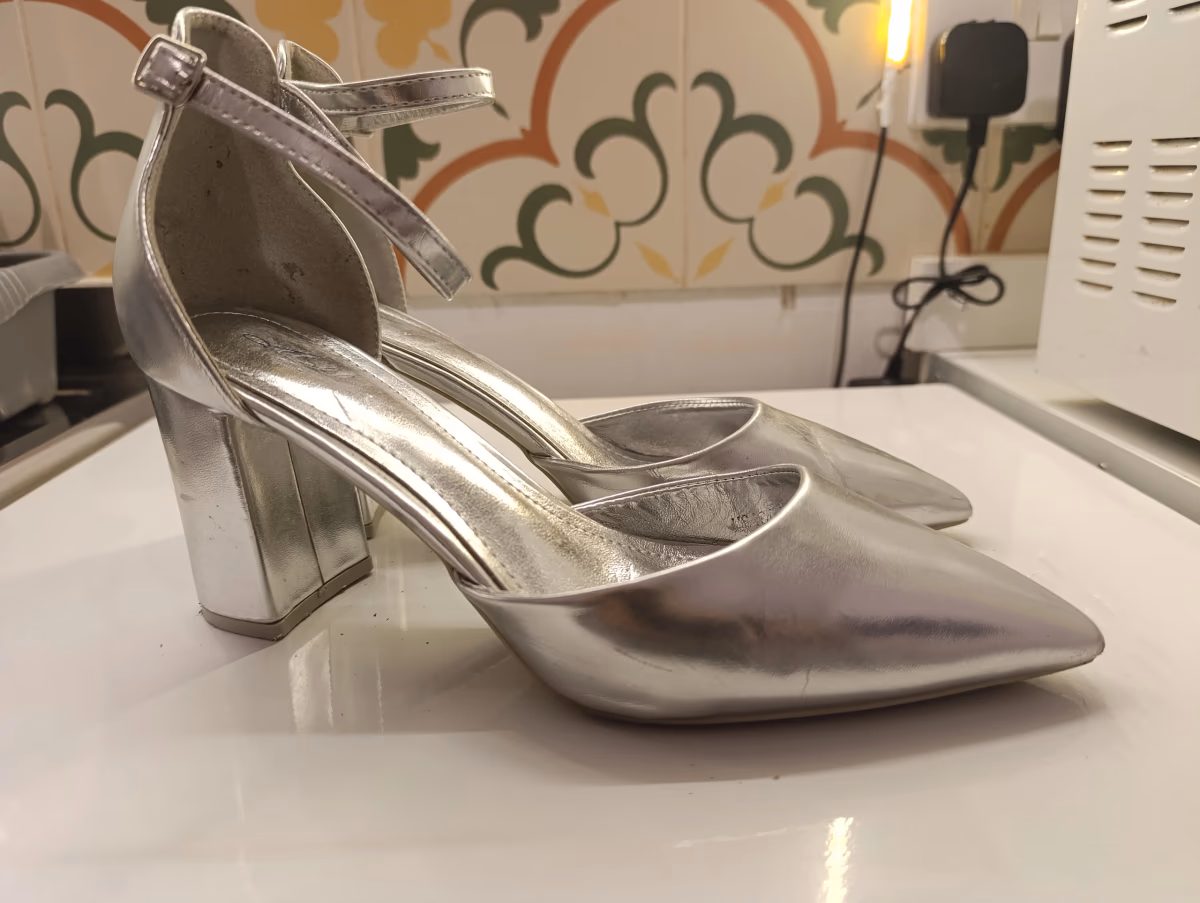 Silver block heel ankle straps, photo 3