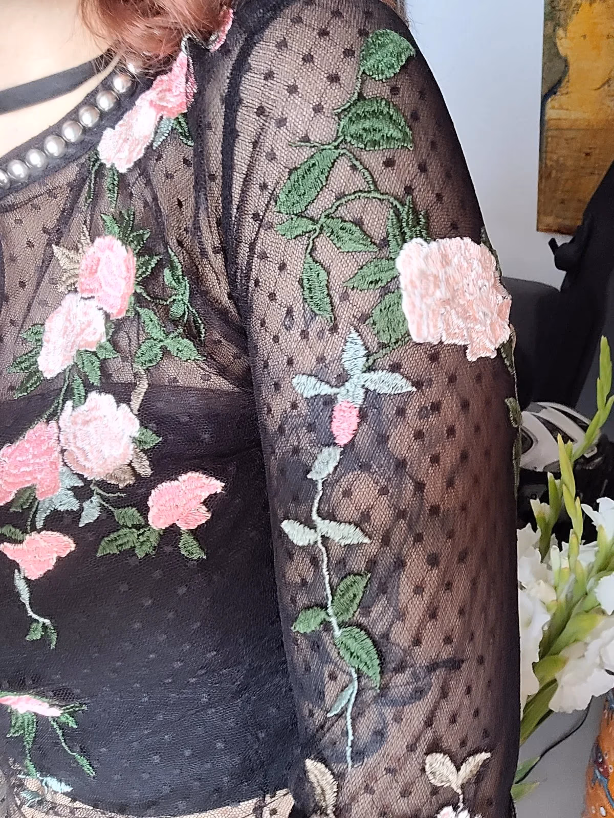 Top de malla con estampado floral, foto 3