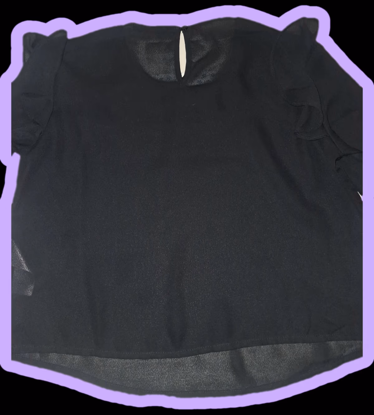 Blusa corta de gasa negra de Terranova con volantes en los hombros, talla XS, foto 2