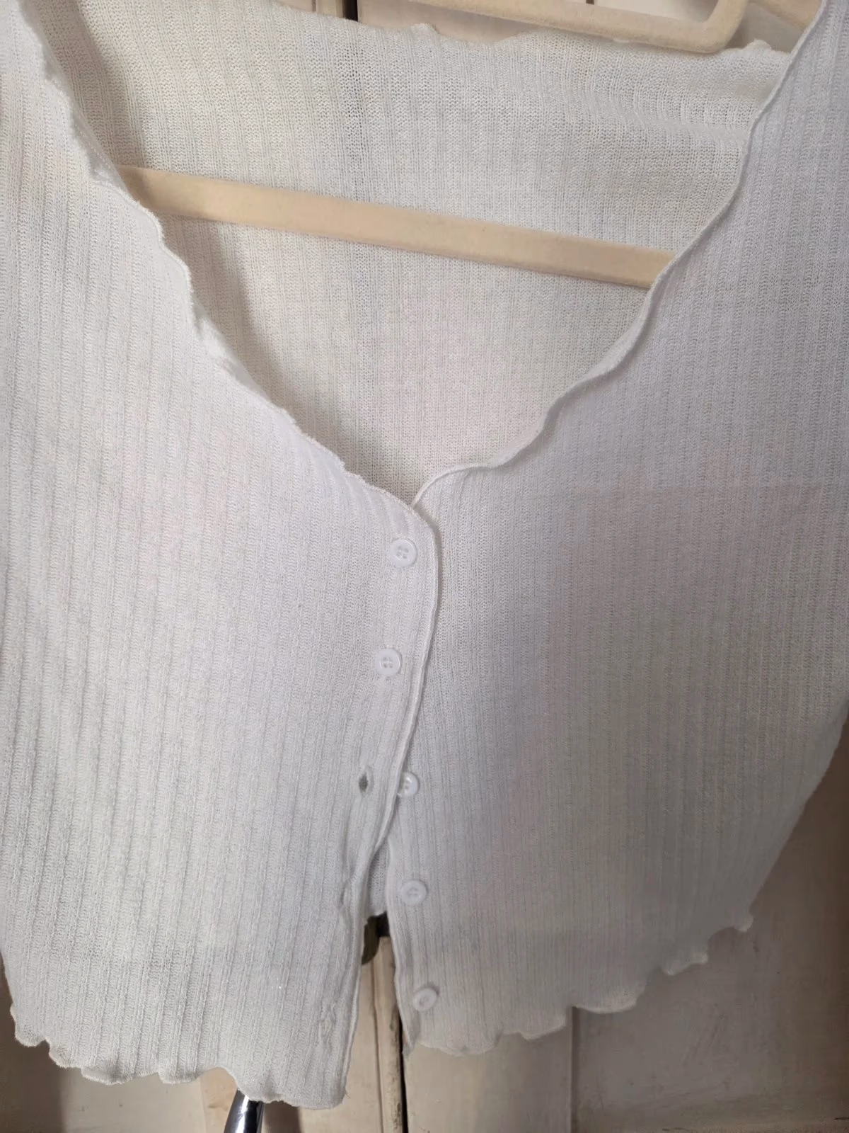 White ribbed button-down top, photo 2