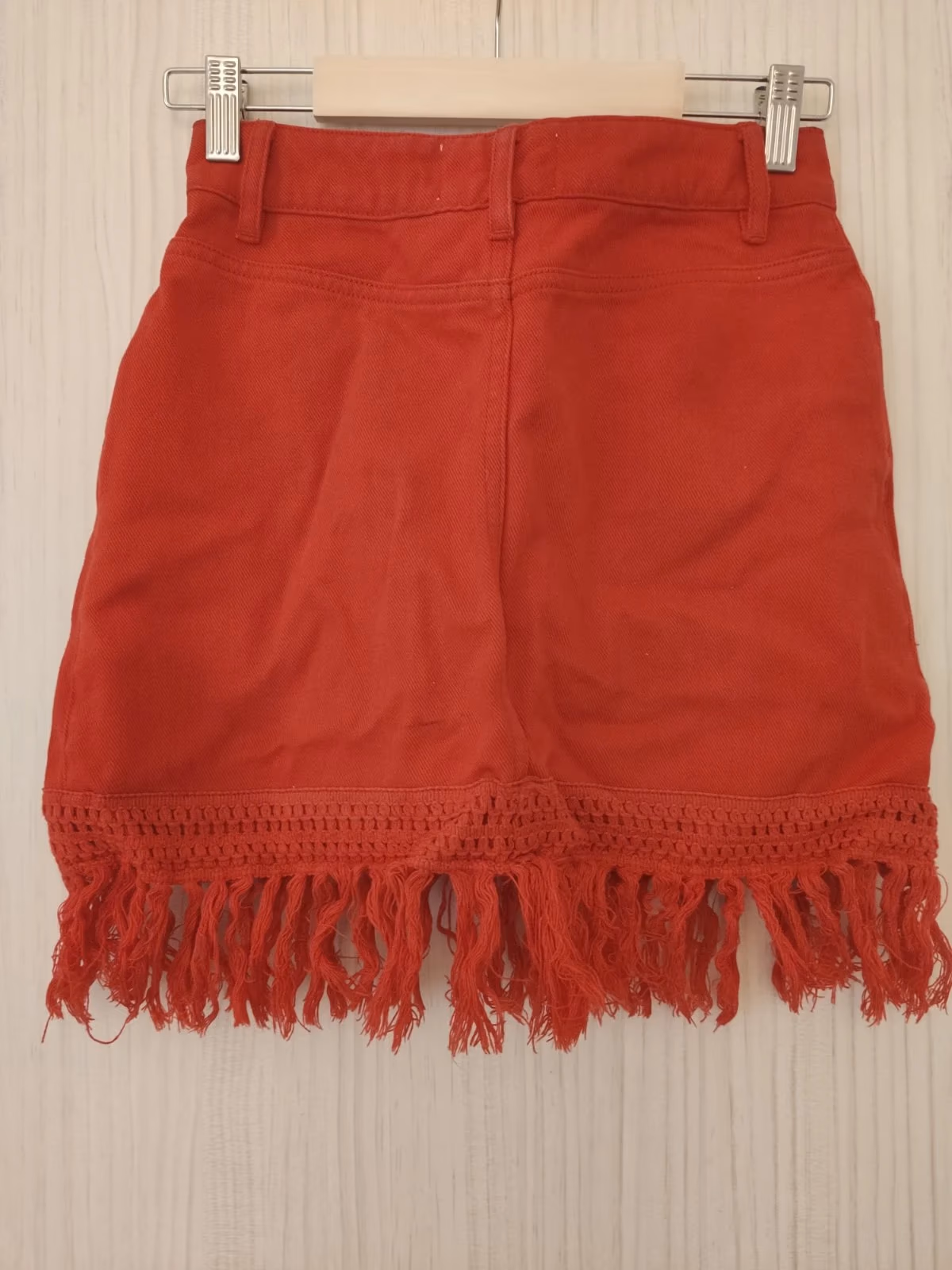 Red Denim Fringed Mini Skirt, photo 2