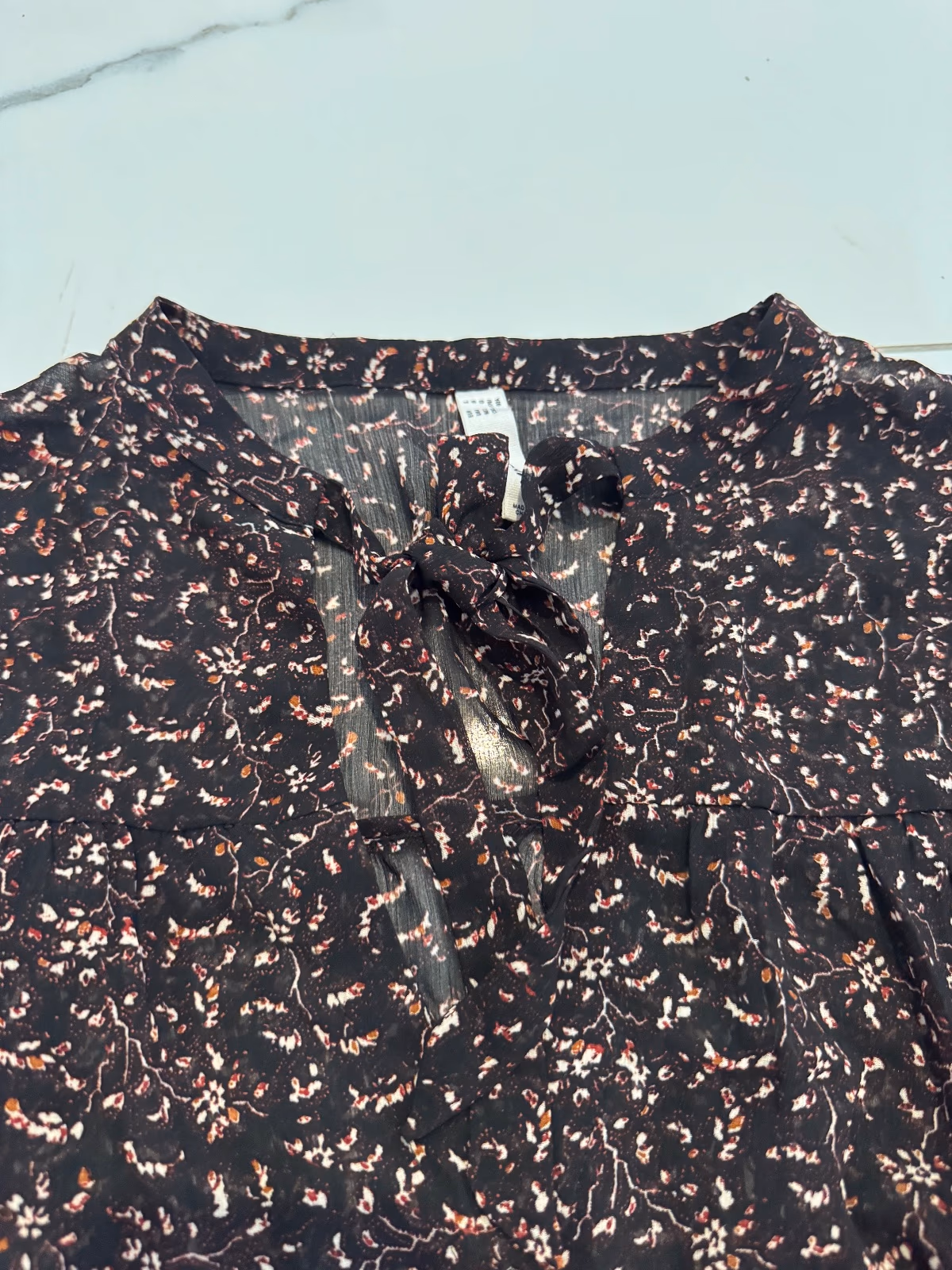 Mango Printed Tie-Neck Transparent Blouse, photo 3
