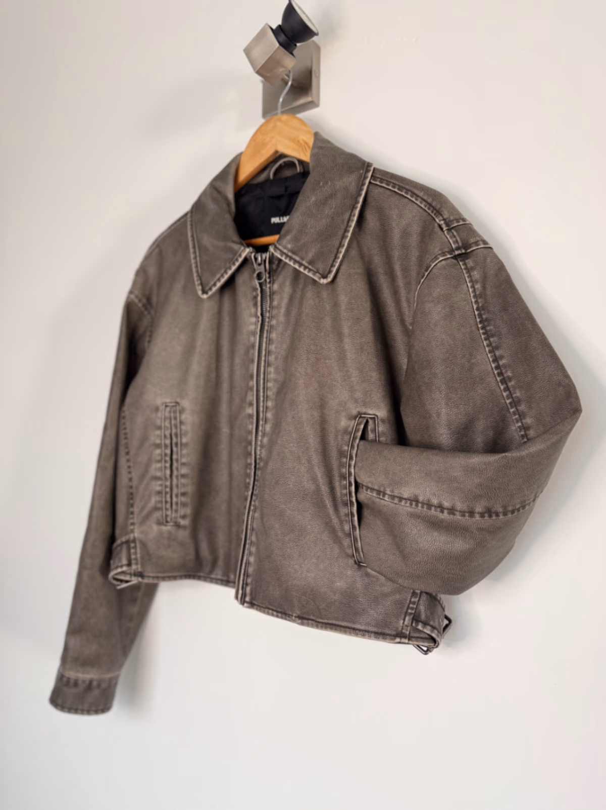 Pull&Bear Distressed Faux Leather Cropped Biker Jacket, photo 3