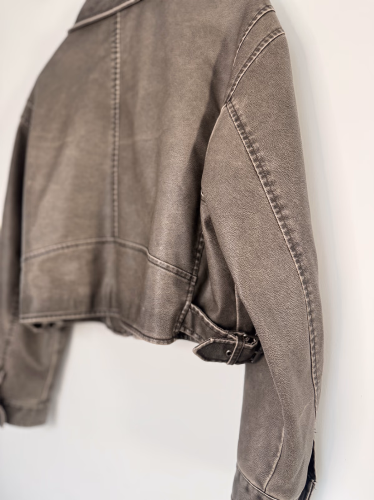 Pull&Bear Distressed Faux Leather Cropped Biker Jacket, photo 5