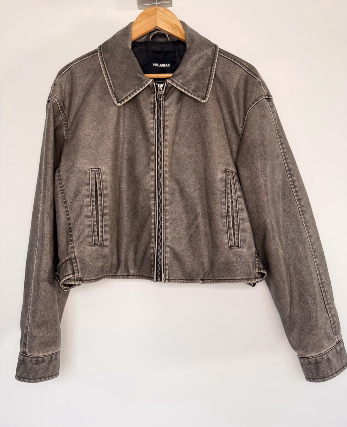 Pull&Bear Distressed Faux Leather Cropped Biker Jacket, photo 2