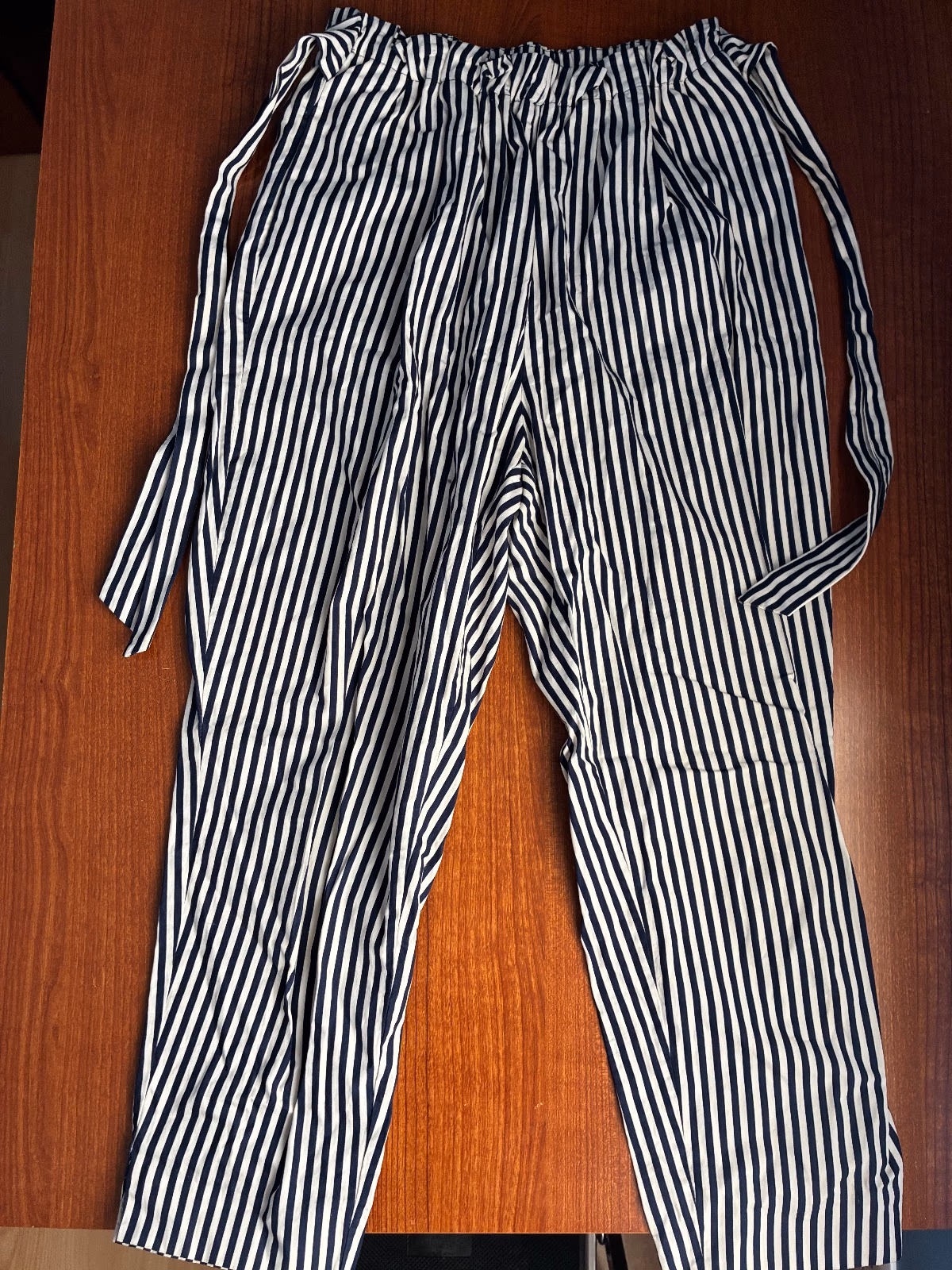 Striped high-waisted cotton trousers, photo 2