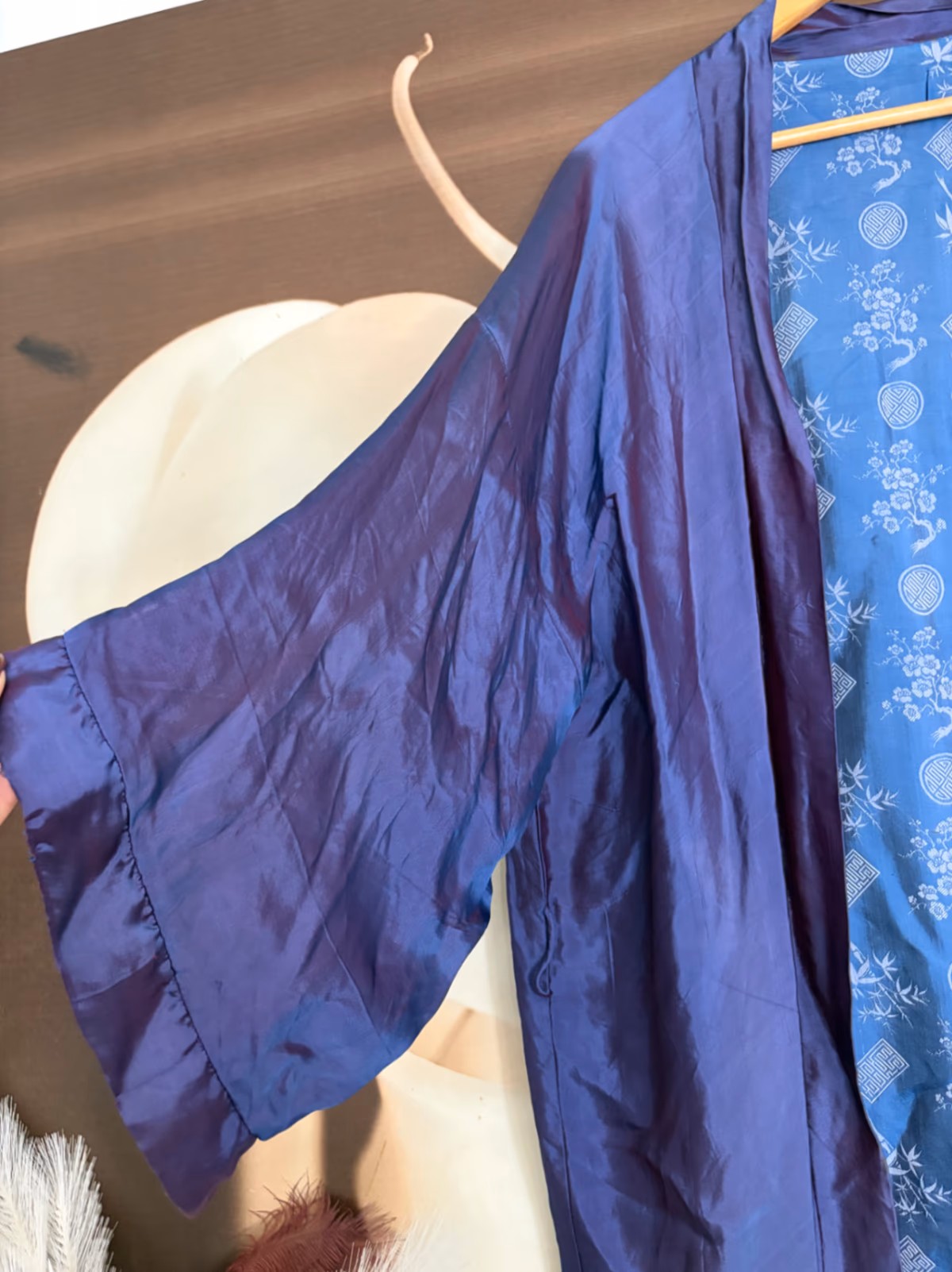 Vintage silk Reversible Blue Patterned Kimono Robe, photo 2