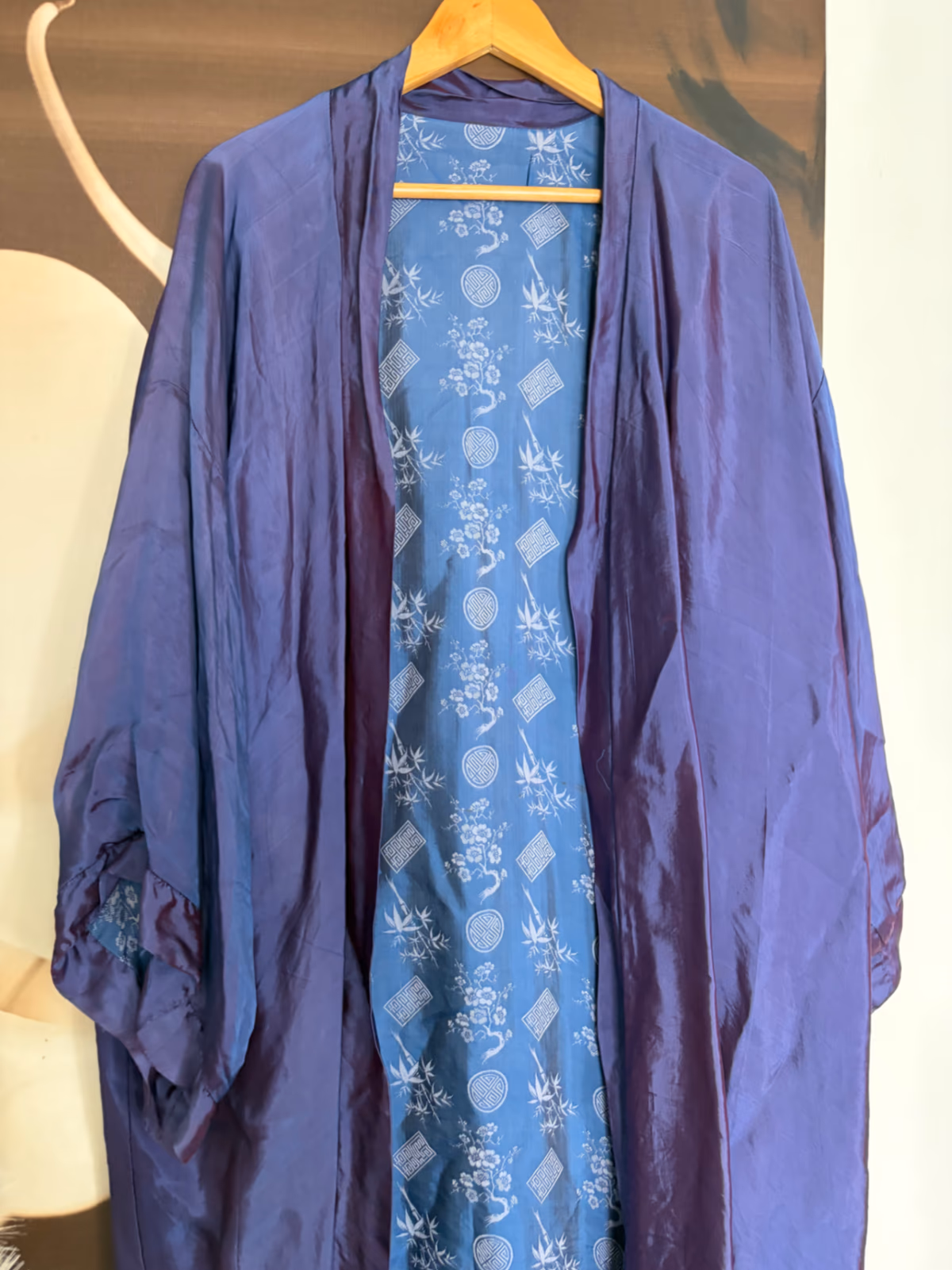 Vintage silk Reversible Blue Patterned Kimono Robe, photo 3