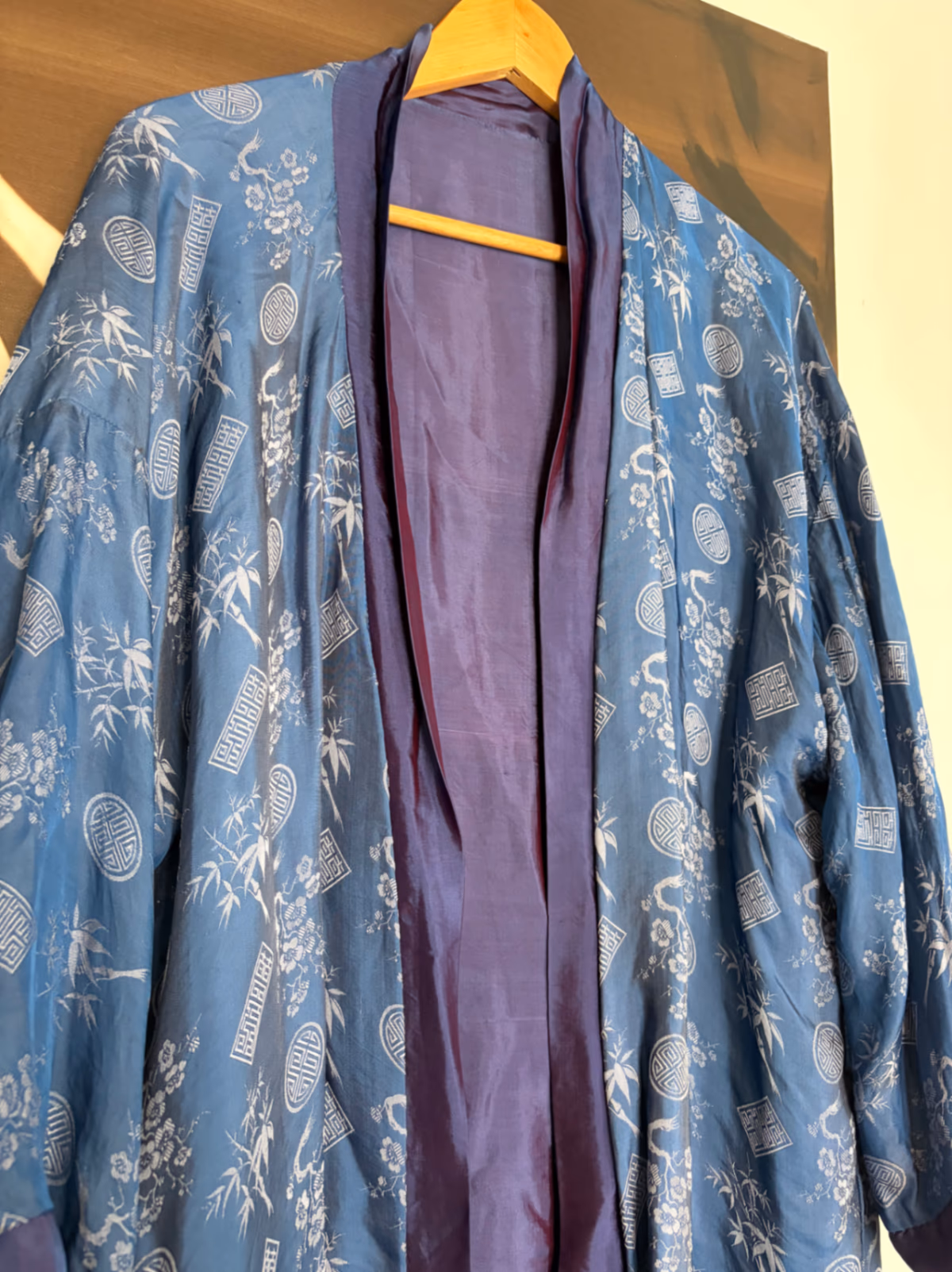 Vintage silk Reversible Blue Patterned Kimono Robe, photo 7