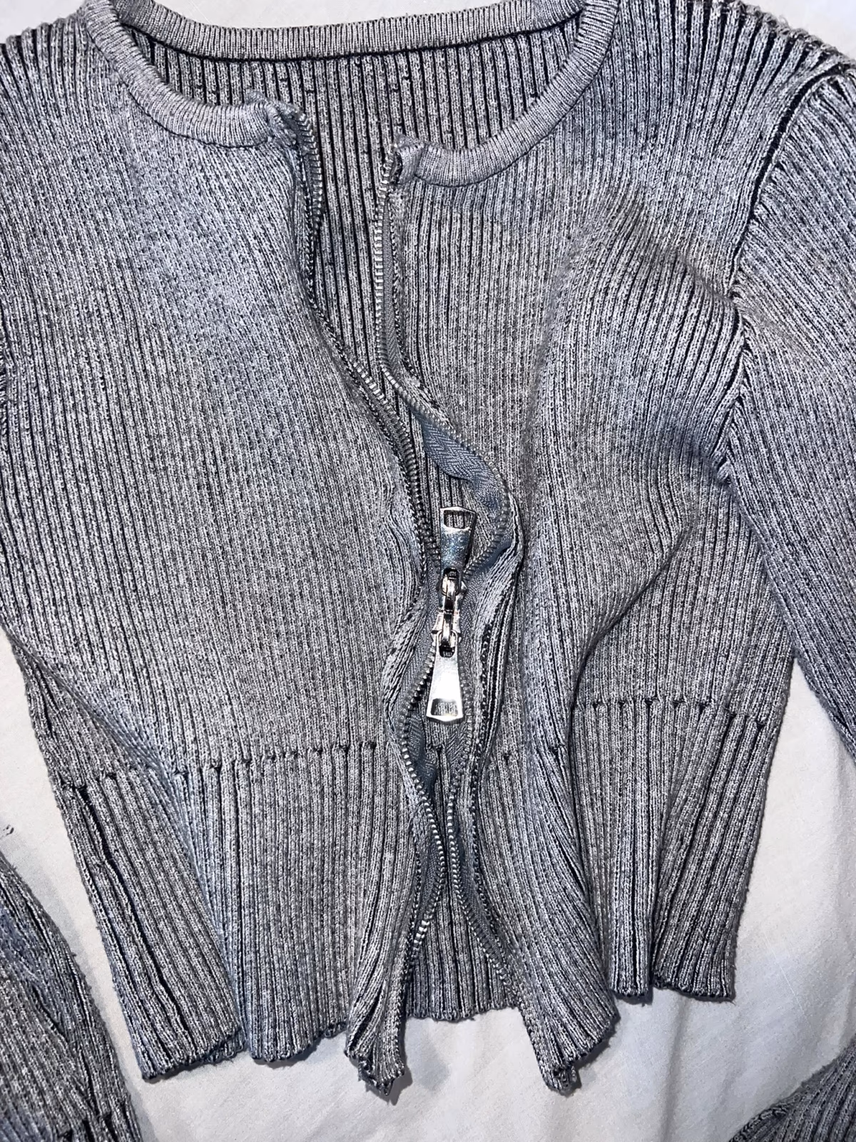 Grey Ribbed Zip-Up Cardigan, photo 2