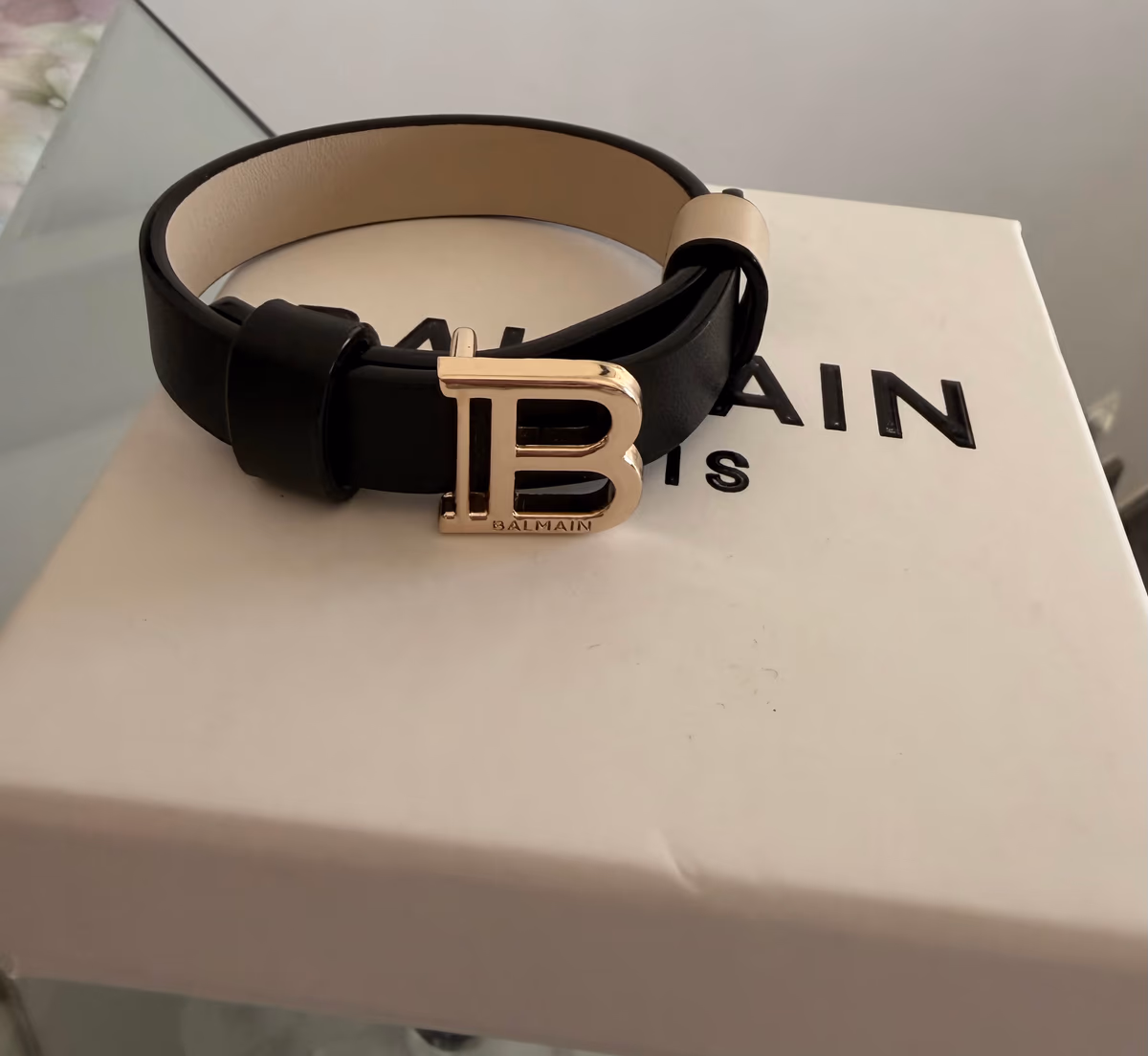 Black Leather Bracelet with Gold Buckle, photo 2