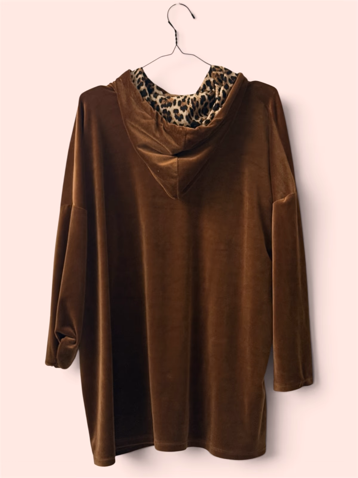 Velvet Brown Hoodie Leopard Lining, photo 2