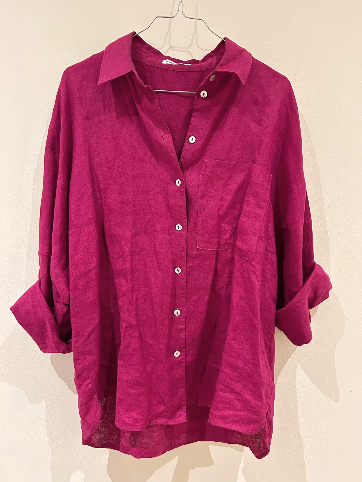 Camisa de lino rosa vibrante OYSHO, foto 2