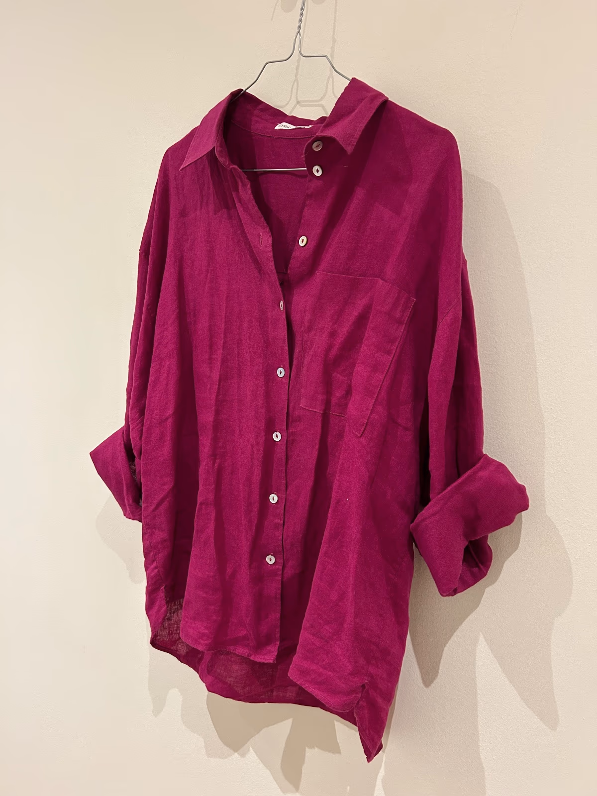 Camisa de lino rosa vibrante OYSHO, foto 3