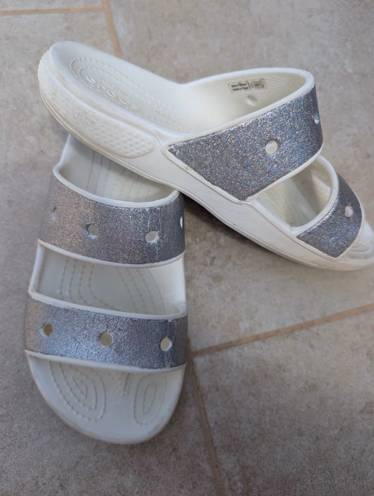Silver Glitter Crocs Sandals W6, photo 2