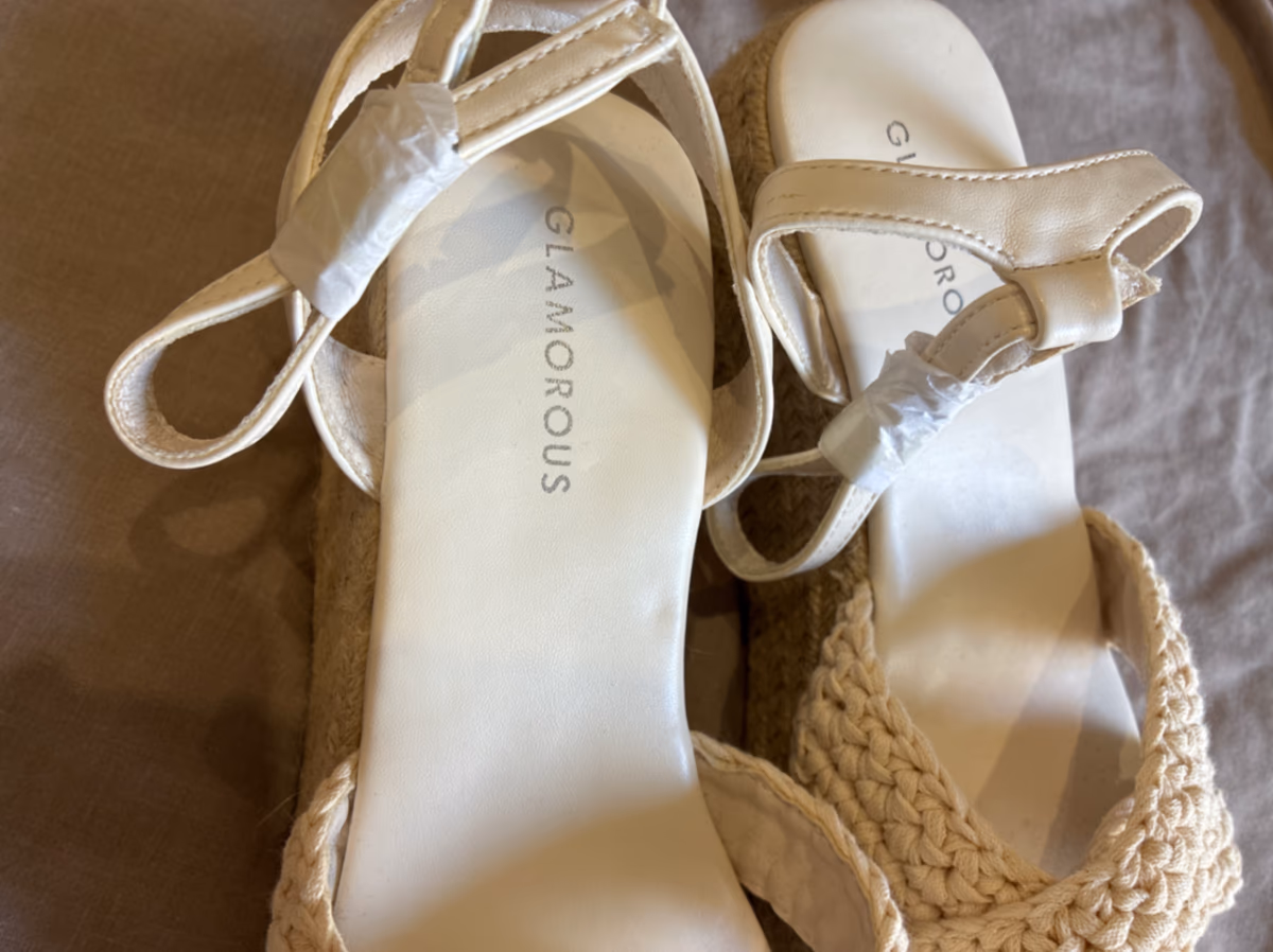 zeppe espadrillas intrecciate color crema, foto 3