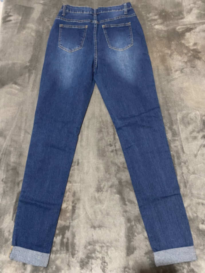 Blue cuffed distressed skinny jeans, photo 2
