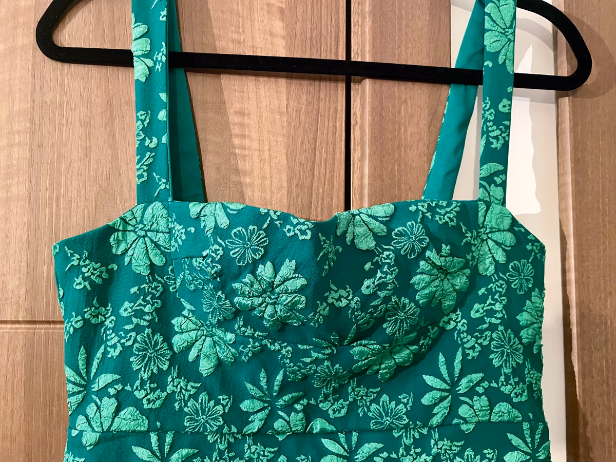 Green floral textured mini dress, photo 2