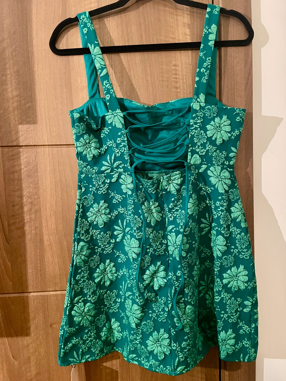 Green floral textured mini dress, photo 3