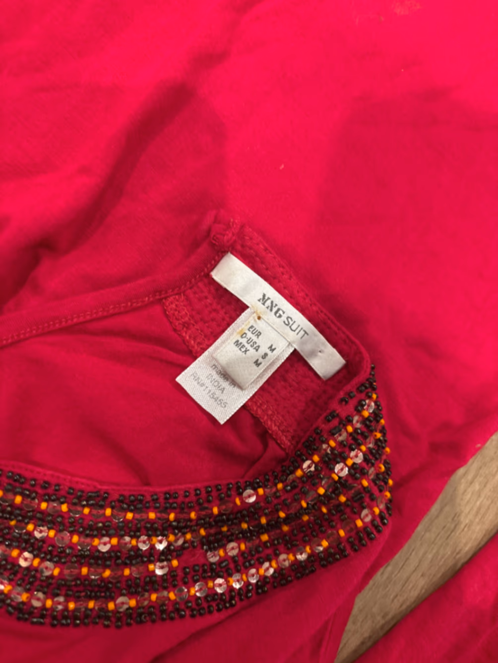 Red Beaded Neckline Long Sleeve Top, photo 6