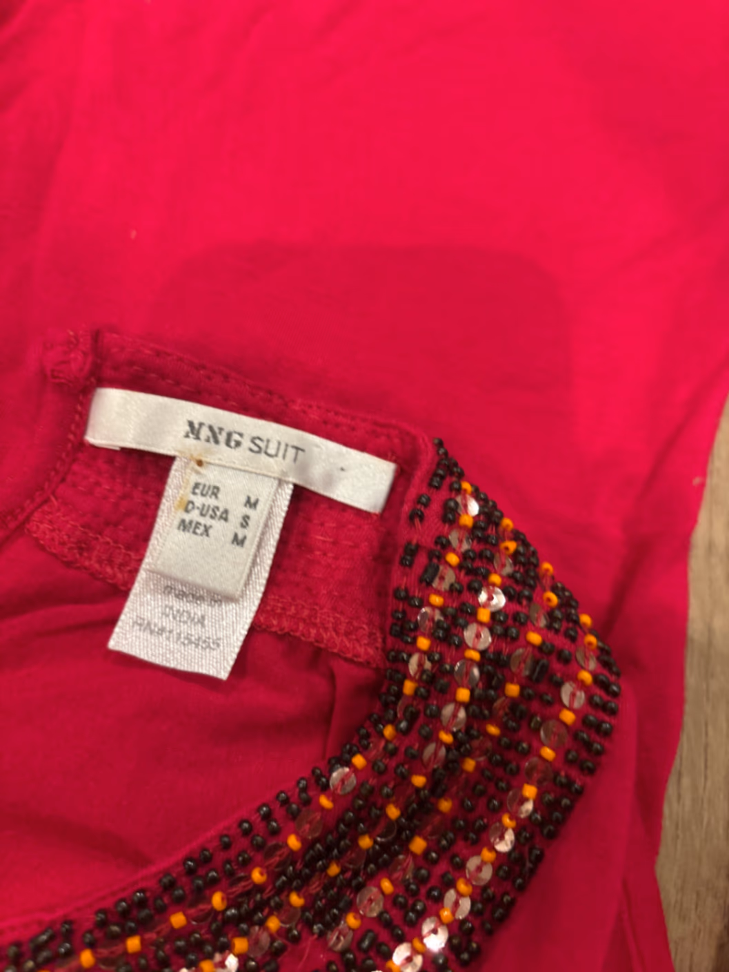 Red Beaded Neckline Long Sleeve Top, photo 5