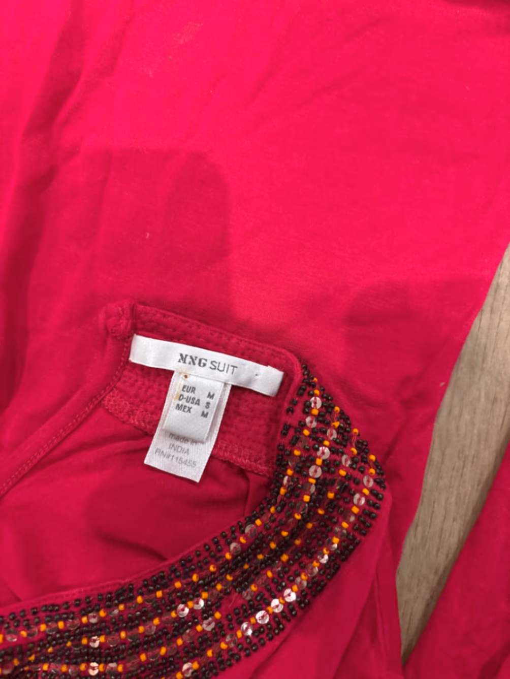 Red Beaded Neckline Long Sleeve Top, photo 8
