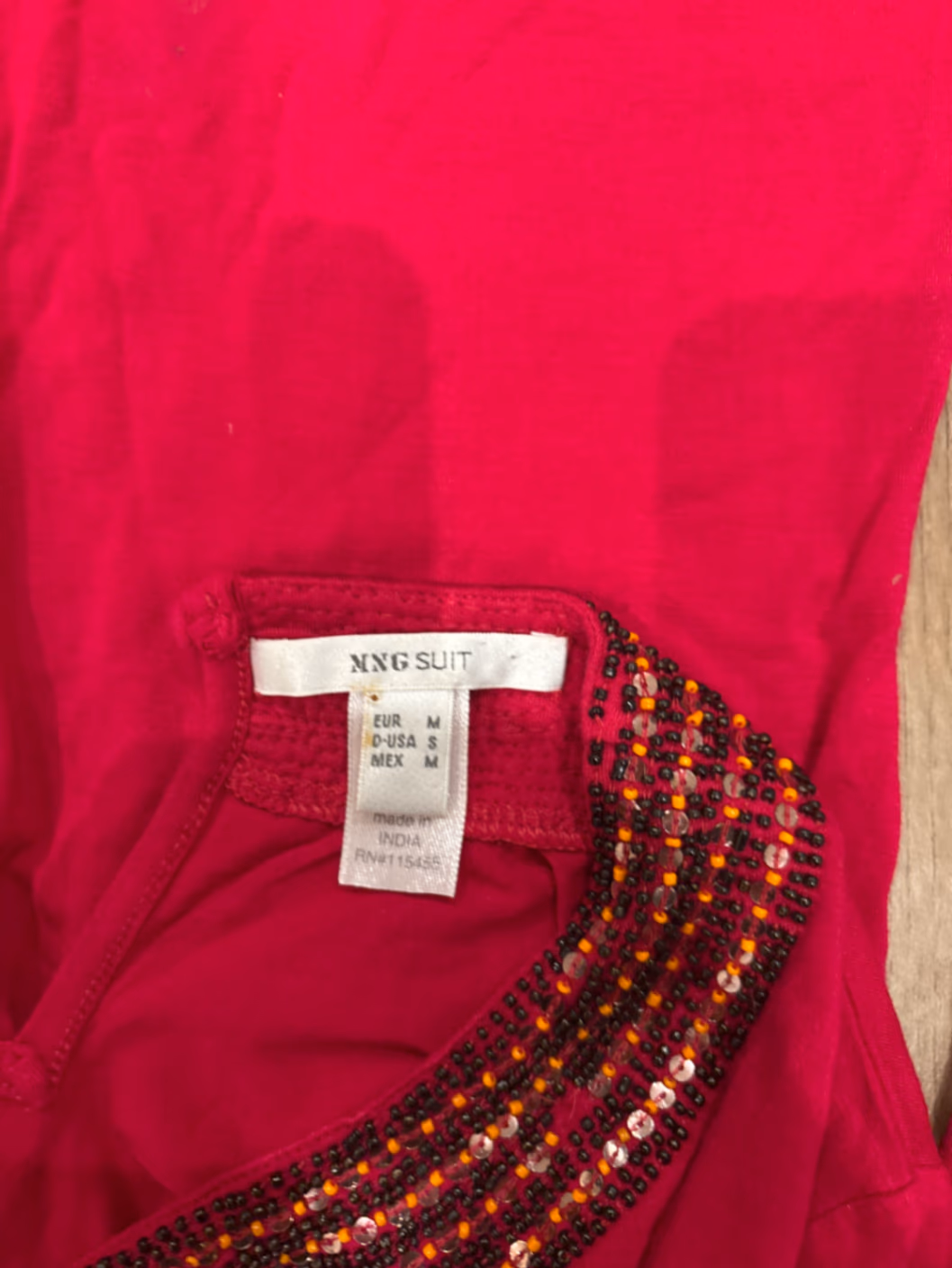 Red Beaded Neckline Long Sleeve Top, photo 3