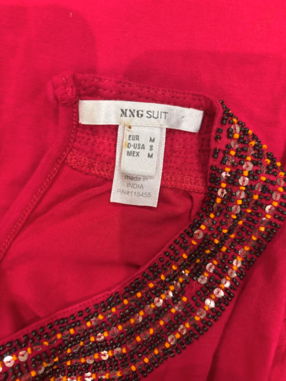 Red Beaded Neckline Long Sleeve Top, photo 4