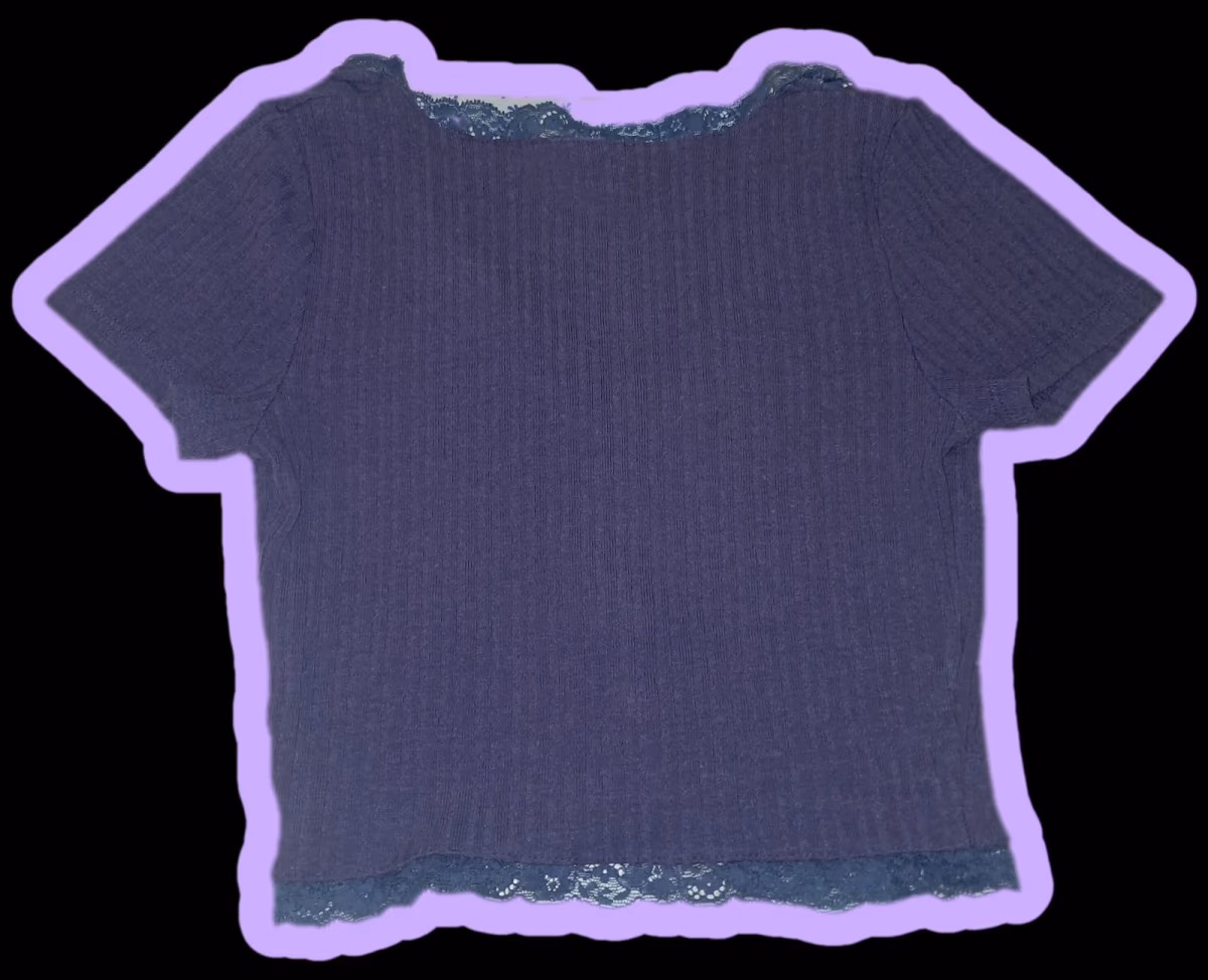 Y2K Purple Ribbed Lace Knit Crop top Cardigan- Pull & Bear S, photo 2