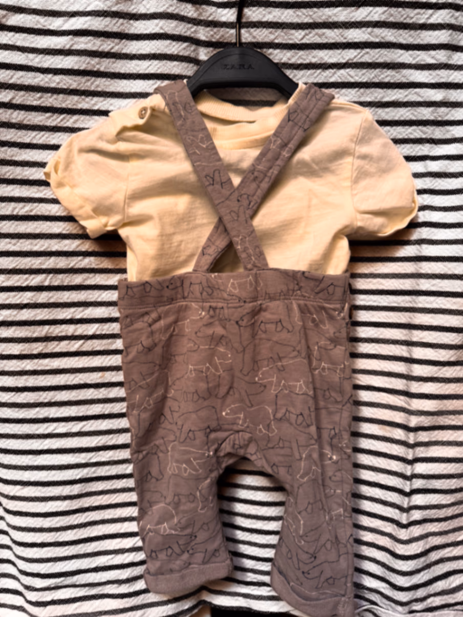 Baby Bear Pattern Dungaree Set, photo 2