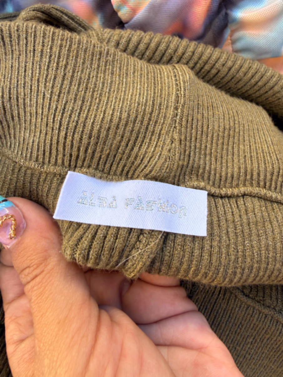 Olive Green Knitted Wide Trousers, photo 4
