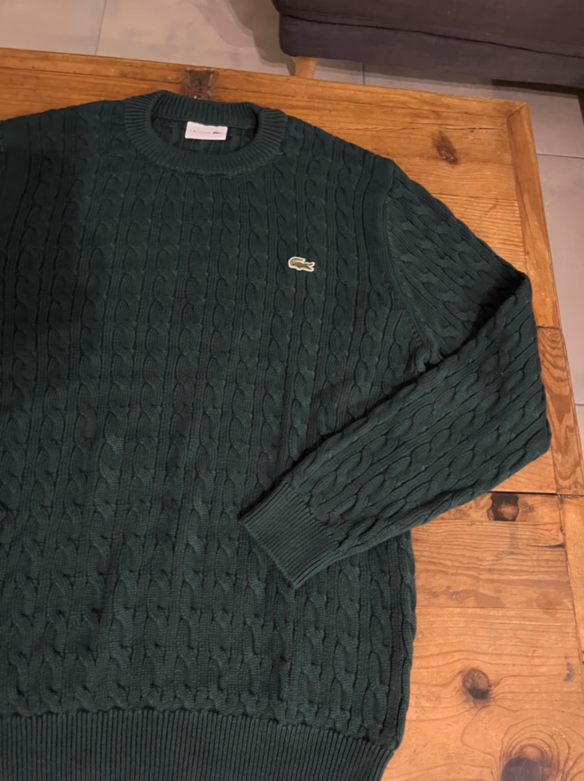 Maglione Lacoste verde a trecce, foto 2