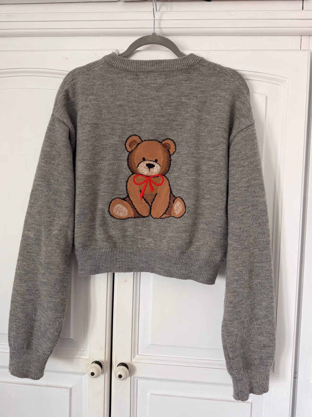 Grey Teddy Bear Embroidered Cardigan, photo 4