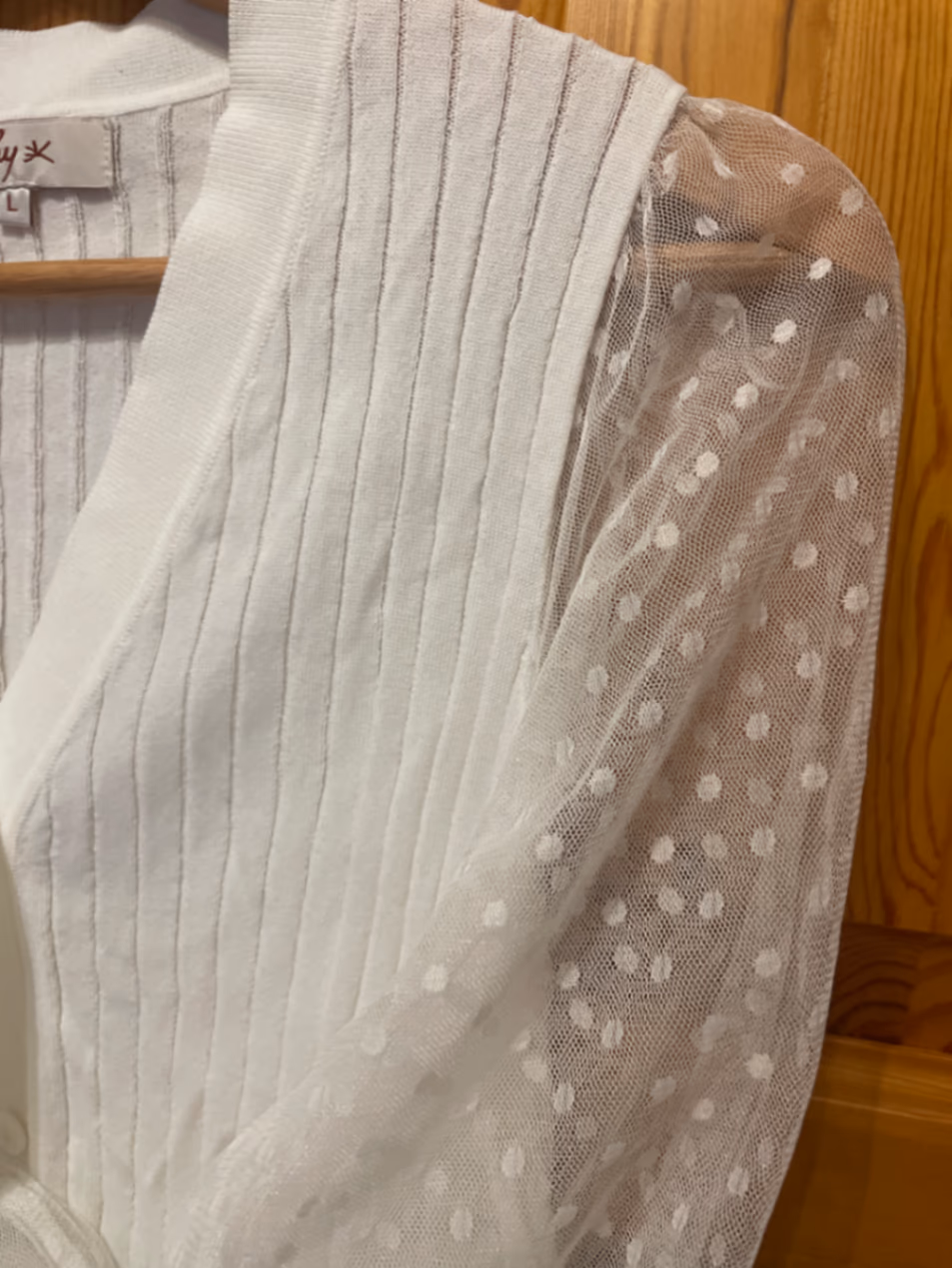 White Cardigan with Mesh Sleeves, photo 2